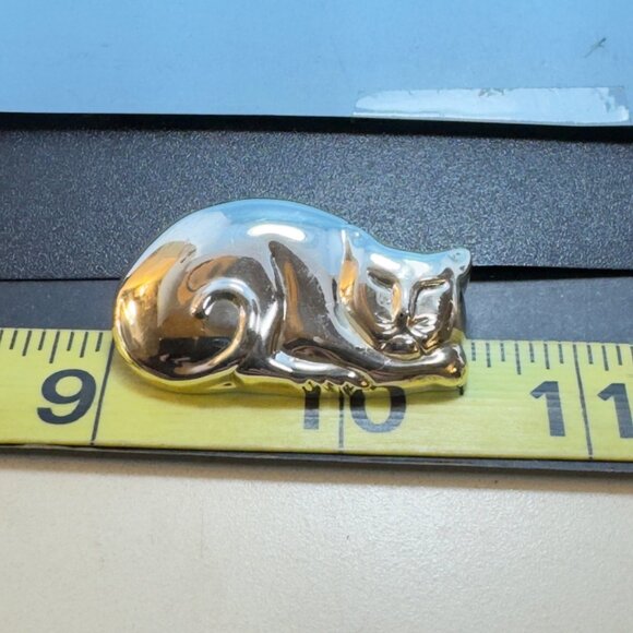 VTG Solid Sterling Silver 925 Puffed Sleeping Cat Brooch Size 1.5'' Length - Picture 5 of 7